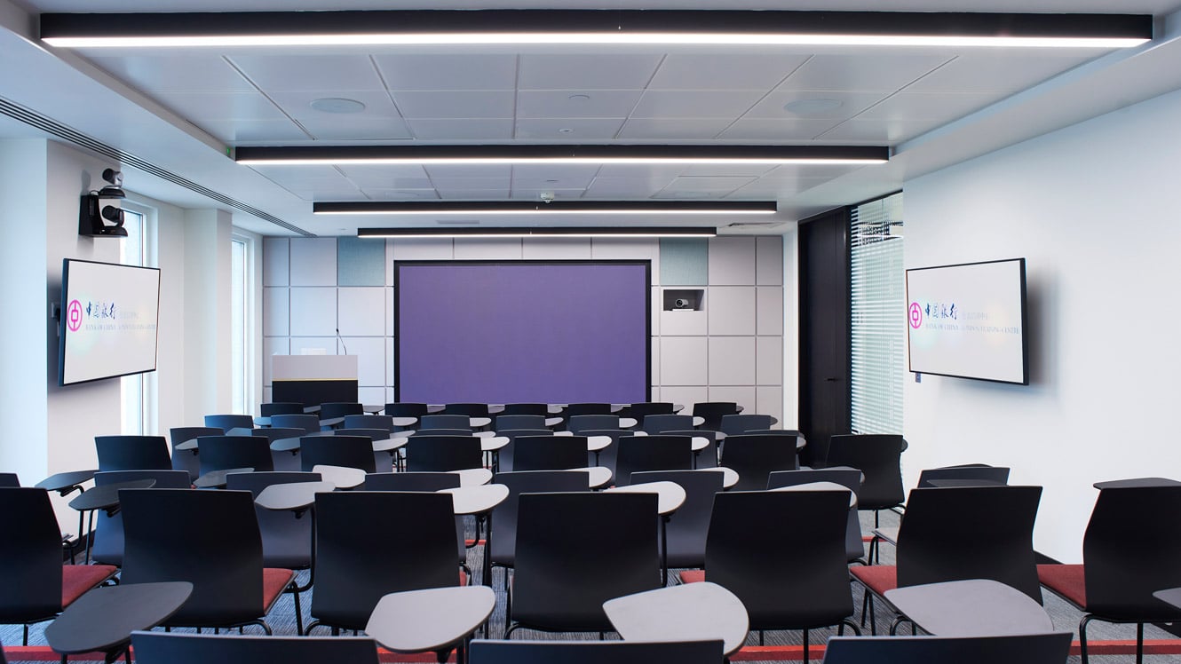 Theatre style training rooms provide "state-of-the-art" audio-visual media systems